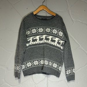 POL Grey Fair Isle Reindeer Snowflake Sweater Size M